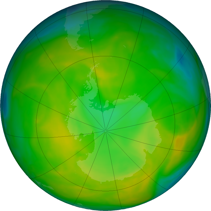 Antarctic ozone map for 19 November 2019